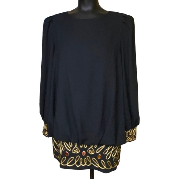Nicole Studio Dresses & Skirts - Nicole Studio New York Black and Gold Trim Blouson Sleeve Mini Dress